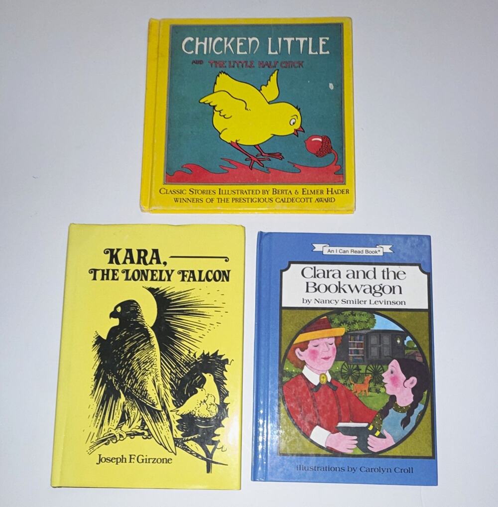 Vintage Hardcover Childrens Book Lot Clara Bookwagon Chicken Little Kara Falcon